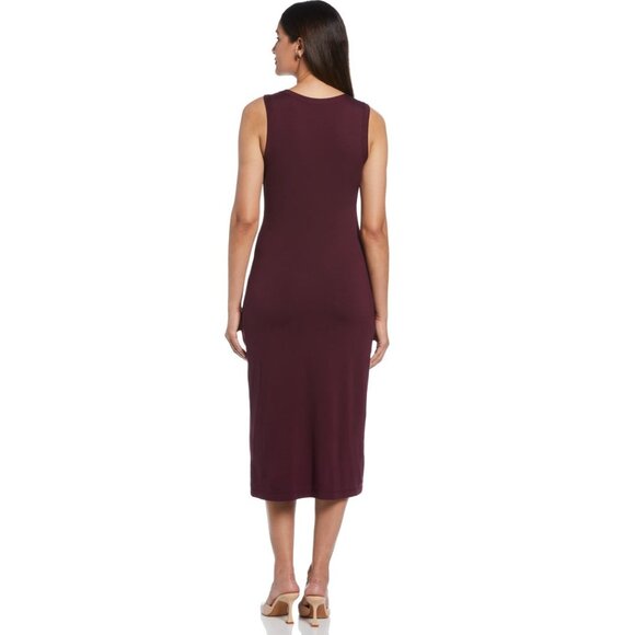 Ella Rafaella Ponte Knit Twist Front Midi Dress in Burgundy Size XS - Picture 2 of 7